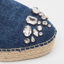 Miu Miu Blue Denim Crystal Embellished Platform Espadrille Flats Size 39.5