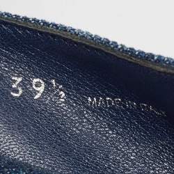 Miu Miu Blue Denim Crystal Embellished Platform Espadrille Flats Size 39.5