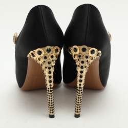 Miu Miu Black/Gold Satin and Leather Mary Jane Pumps Size 40