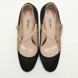 Miu Miu Black/Gold Satin and Leather Mary Jane Pumps Size 40