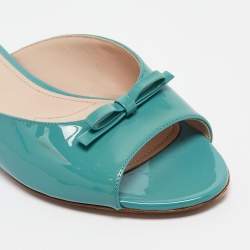 Miu Miu Green Patent Leather Bow Crystal Embellished Slides Size 37