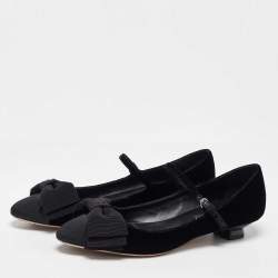 Miu Miu Black Velvet and Fabric Bow Mary Jane Ballet Flats Size 40