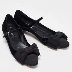 Miu Miu Black Velvet and Fabric Bow Mary Jane Ballet Flats Size 40