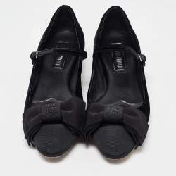 Miu Miu Black Velvet and Fabric Bow Mary Jane Ballet Flats Size 40