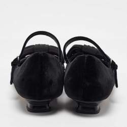 Miu Miu Black Velvet and Fabric Bow Mary Jane Ballet Flats Size 40