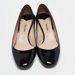 Miu Miu Black Patent Leather Crystal Embellished Block Heel Pumps Size 37