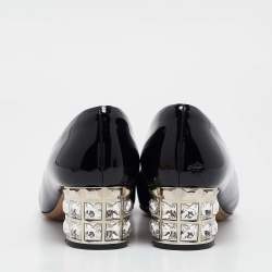 Miu Miu Black Patent Leather Crystal Embellished Block Heel Pumps Size 37