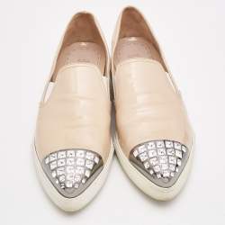 Miu Miu Beige Patent Leather Crystal Embellishment Pointed Sneakers Size 41