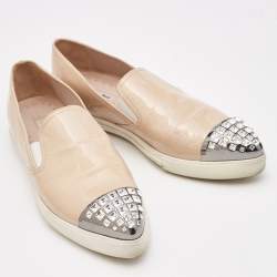 Miu Miu Beige Patent Leather Crystal Embellishment Pointed Sneakers Size 41