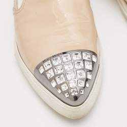 Miu Miu Beige Patent Leather Crystal Embellishment Pointed Sneakers Size 41