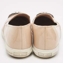 Miu Miu Beige Patent Leather Crystal Embellishment Pointed Sneakers Size 41
