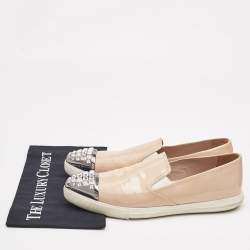 Miu Miu Beige Patent Leather Crystal Embellishment Pointed Sneakers Size 41