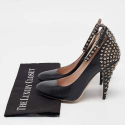 Miu Miu Black Leather Studded Ankle Strap Pumps Size 40