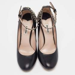 Miu Miu Black Leather Studded Ankle Strap Pumps Size 40