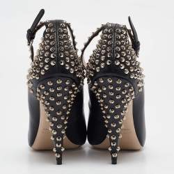 Miu Miu Black Leather Studded Ankle Strap Pumps Size 40