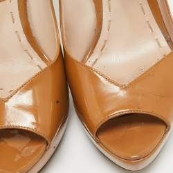 Miu Miu Brown Patent Leather Open Toe Platform Pumps Size 40