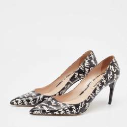 Miu Miu Black/White Leather Logo Print Pumps Size 39.5