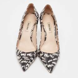 Miu Miu Black/White Leather Logo Print Pumps Size 39.5