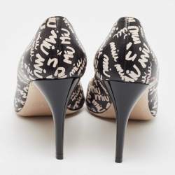 Miu Miu Black/White Leather Logo Print Pumps Size 39.5