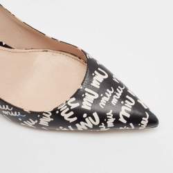Miu Miu Black/White Leather Logo Print Pumps Size 39.5