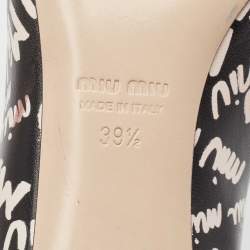Miu Miu Black/White Leather Logo Print Pumps Size 39.5