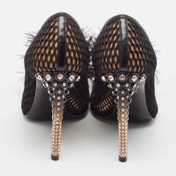 Miu Miu Black Feather and Leather Peep Toe Pumps Size 36.5