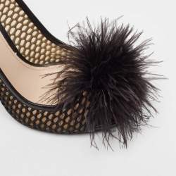 Miu Miu Black Feather and Leather Peep Toe Pumps Size 36.5
