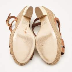 Miu Miu Brown Leather Wedge Sandals Size 37.5