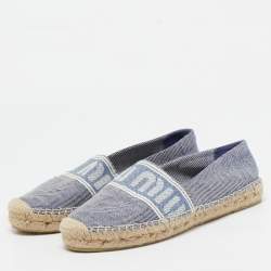 Miu Miu Blue Denim Logo Espadrille Flats Size 38