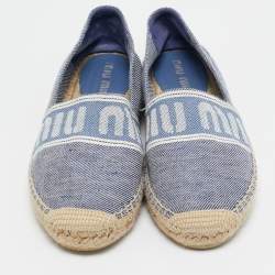 Miu Miu Blue Denim Logo Espadrille Flats Size 38