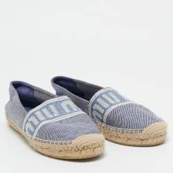 Miu Miu Blue Denim Logo Espadrille Flats Size 38