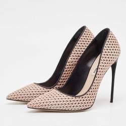 Pre Owned Miu Miu Beige Leather and Mesh Pointed Toe Pumps Size 38.5