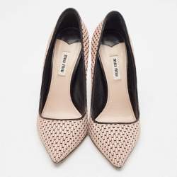 Pre Owned Miu Miu Beige Leather and Mesh Pointed Toe Pumps Size 38.5