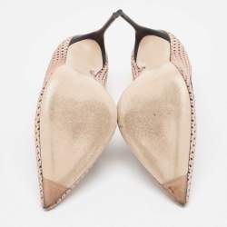 Pre Owned Miu Miu Beige Leather and Mesh Pointed Toe Pumps Size 38.5