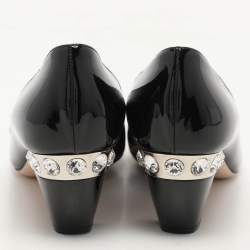 Pre Owned Miu Miu Black Patent Leather Crystal Embellished Block Heel Pumps Size 38