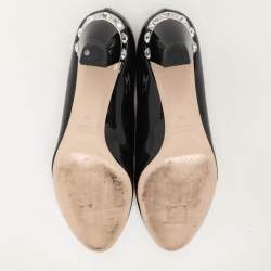 Pre Owned Miu Miu Black Patent Leather Crystal Embellished Block Heel Pumps Size 38