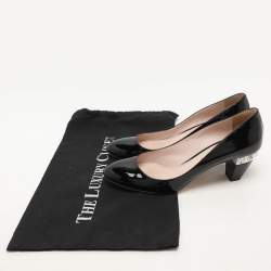 Pre Owned Miu Miu Black Patent Leather Crystal Embellished Block Heel Pumps Size 38