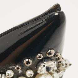 Miu Miu Black Patent Crystal and Pearl Embellished Pointed Toe Pumps Size 39