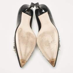 Miu Miu Black Patent Crystal and Pearl Embellished Pointed Toe Pumps Size 39