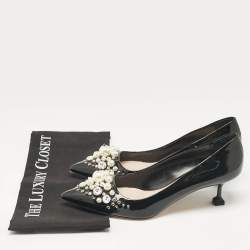 Miu Miu Black Patent Crystal and Pearl Embellished Pointed Toe Pumps Size 39