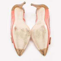 Miu Miu Pink/Brown Patent Leather Bow Pointed Toe Pumps Size 39.5