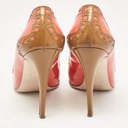Miu Miu Pink/Brown Patent Leather Bow Pointed Toe Pumps Size 39.5