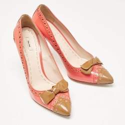 Miu Miu Pink/Brown Patent Leather Bow Pointed Toe Pumps Size 39.5