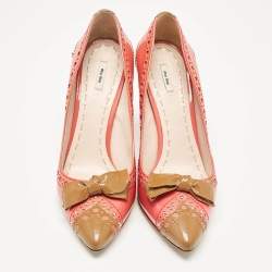 Miu Miu Pink/Brown Patent Leather Bow Pointed Toe Pumps Size 39.5