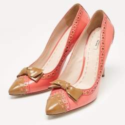 Miu Miu Pink/Brown Patent Leather Bow Pointed Toe Pumps Size 39.5
