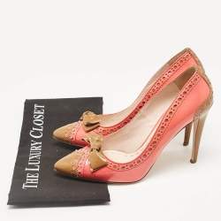 Miu Miu Pink/Brown Patent Leather Bow Pointed Toe Pumps Size 39.5