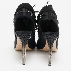Miu Miu Black Satin And Fabric Crystal Embellished Slingback Sandals Size 38.5