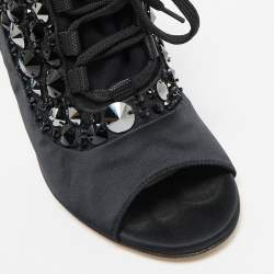 Miu Miu Black Satin And Fabric Crystal Embellished Slingback Sandals Size 38.5