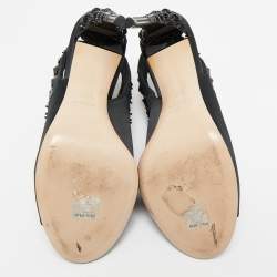 Miu Miu Black Satin And Fabric Crystal Embellished Slingback Sandals Size 38.5