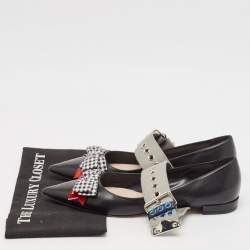 Miu Miu Black Leather Bow Buckle Ballet Flats Size 42